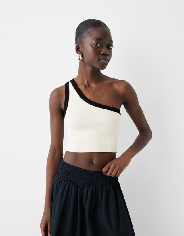 Bershka Asymmetrisches Top Damen S Rohweiß günstig online kaufen