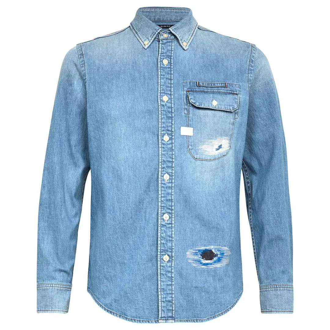 G-star Bristum Flap Button Down Slim Langarm Hemd M Sun Faded Oregon Blue R günstig online kaufen