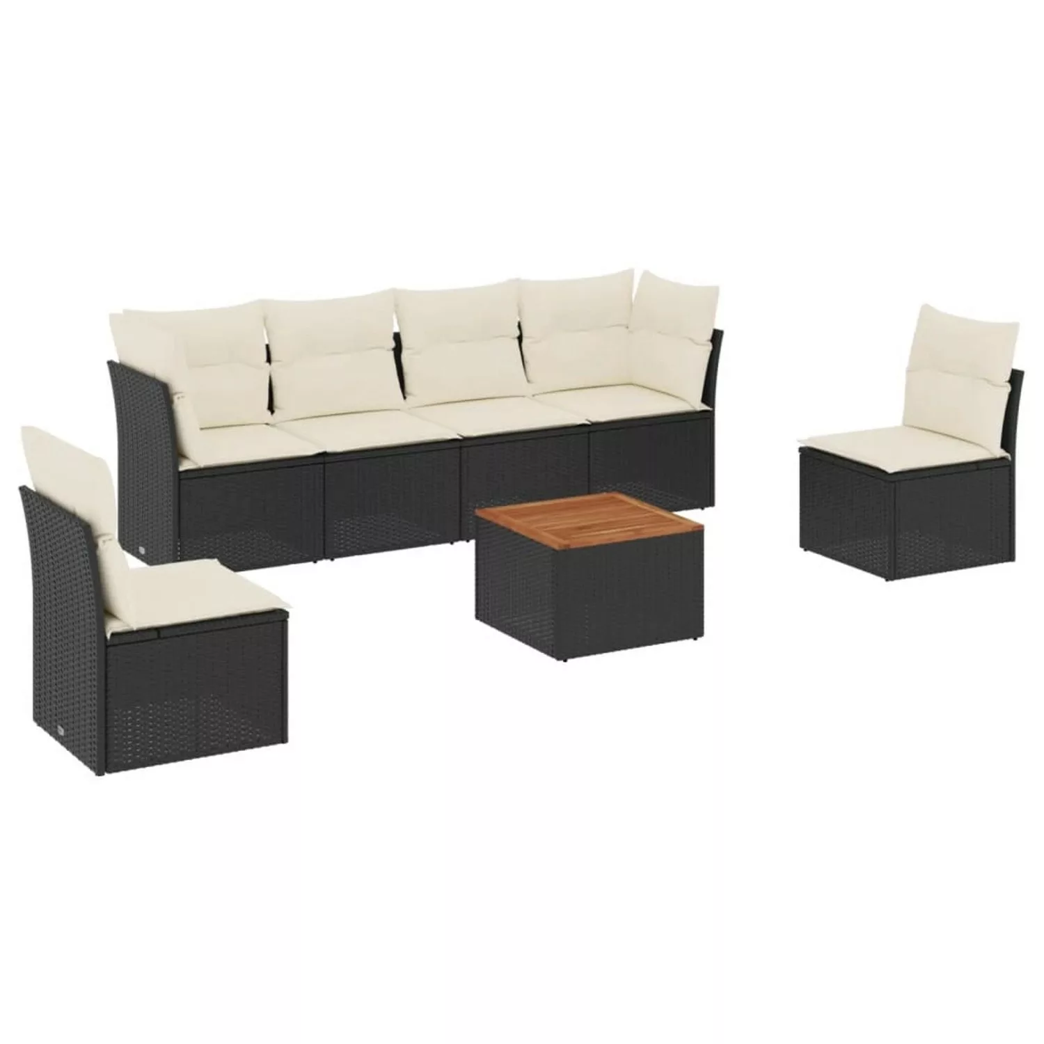 vidaXL 7-tlg Garten-Sofagarnitur mit Kissen Schwarz Poly Rattan Modell 101 günstig online kaufen