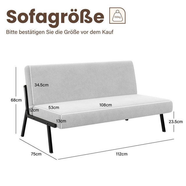 OUNUO Sofa 2 Sitzer Couch mit Metallrahmen Doppelsofa 150kg belastbar, Beig günstig online kaufen