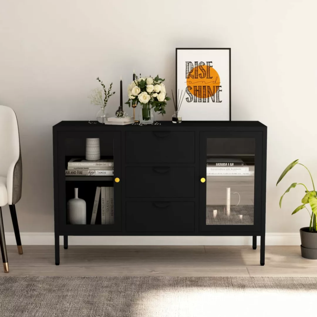 Sideboard Schwarz 105x35x70 Cm Stahl Und Hartglas günstig online kaufen