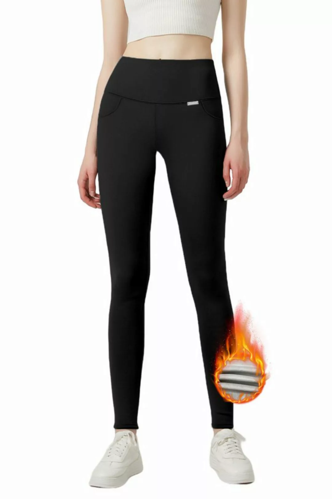 Jepo Leggings Elastische gefütterte Damenhose slim Fit warm Schwarz-6XL/7XL günstig online kaufen