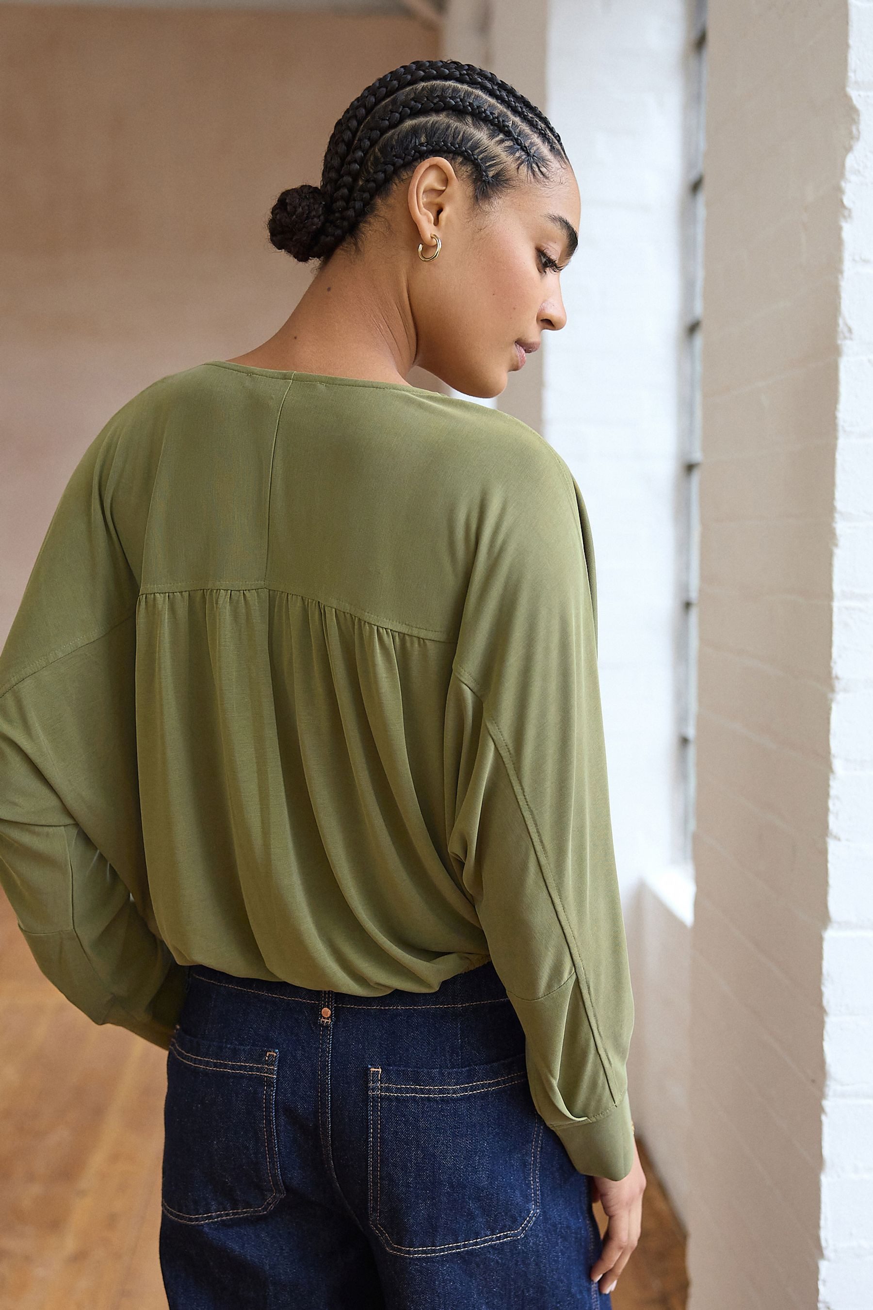 Next Blusenshirt Langärmlige Bluse mit V-Ausschnitt günstig online kaufen
