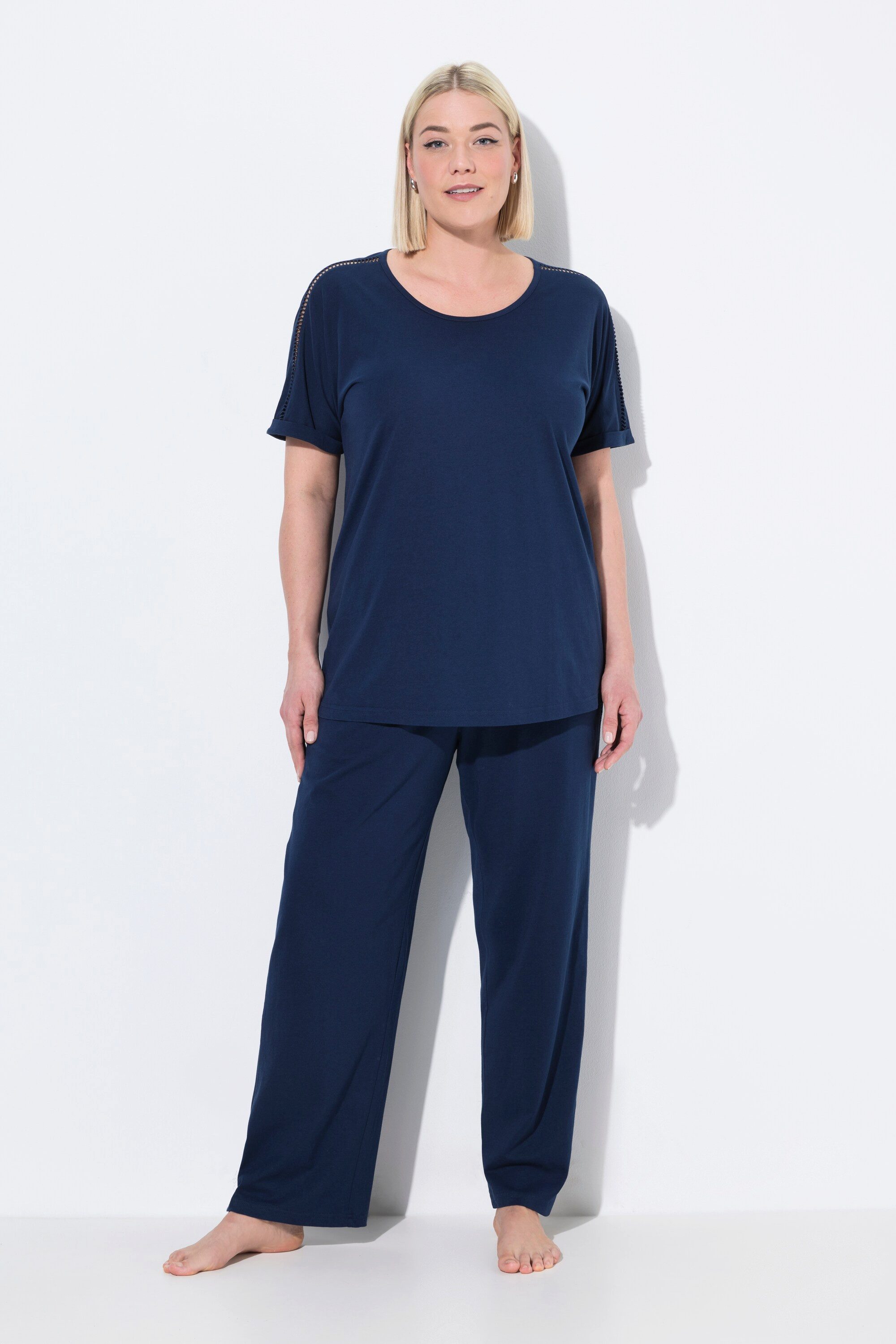 Ulla Popken Pyjama Pyjama Spitzenband Rundhals günstig online kaufen