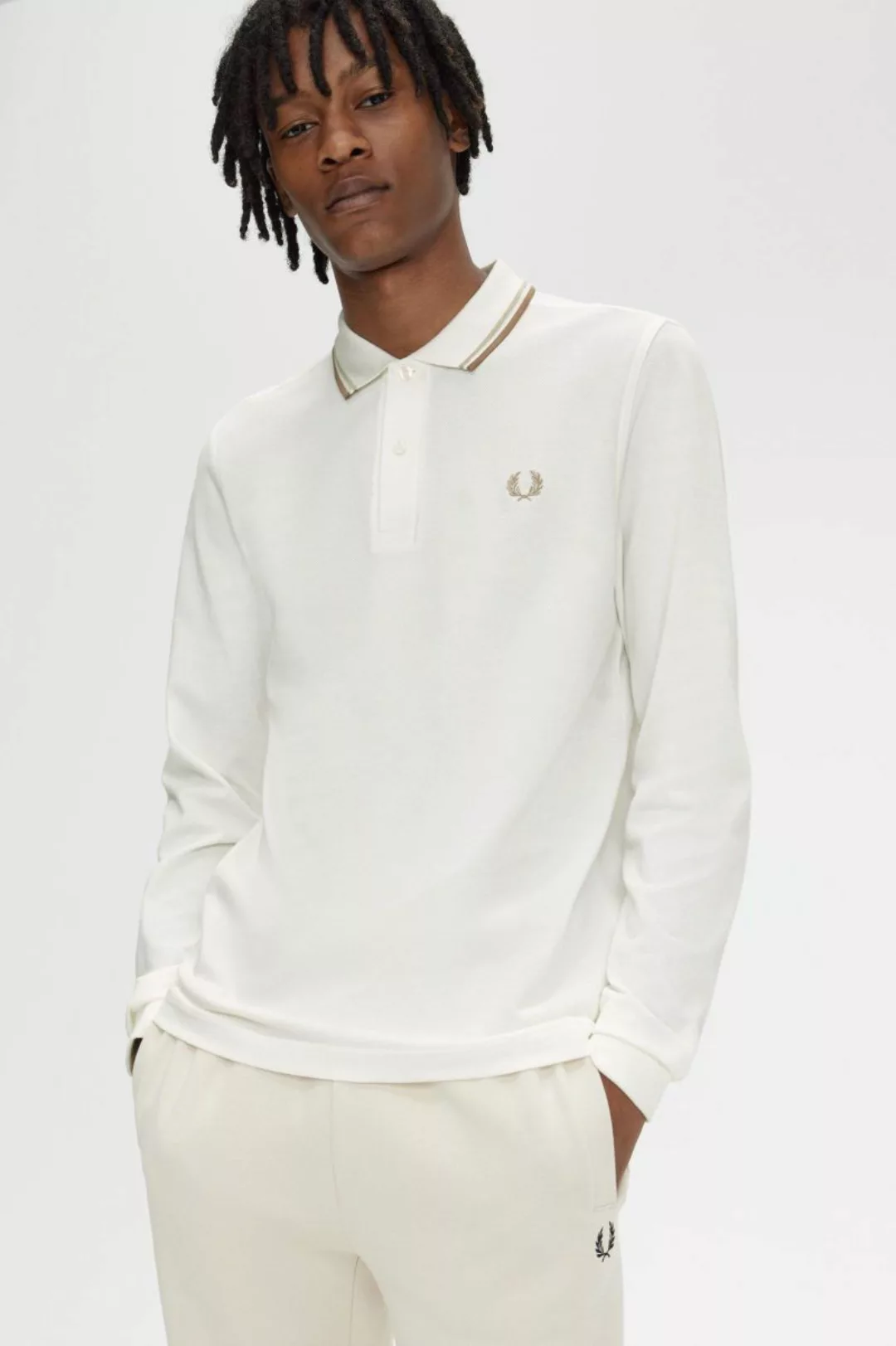 Fred Perry Langarm-Poloshirt Off White U83 - Größe L günstig online kaufen