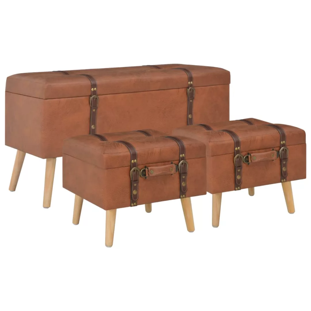 Hocker Mit Stauraum 3 Stk. Hellbraun Kunstleder günstig online kaufen