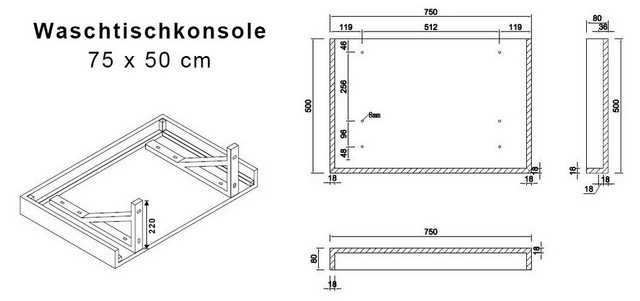 Alphabad Waschbeckenunterschrank Waschtischkonsole ASOLO EICHE 75 x 50 günstig online kaufen