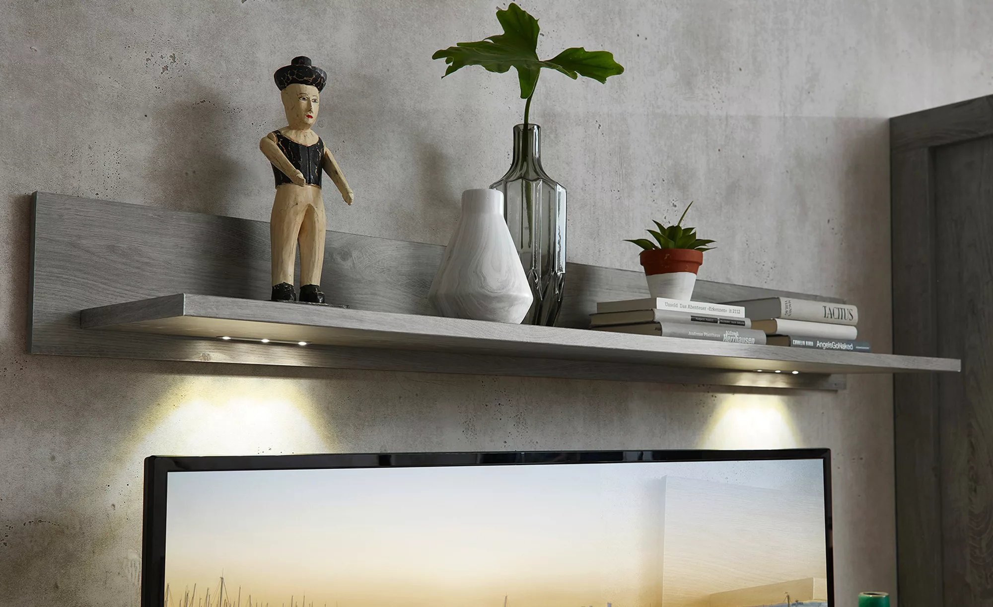 Wohnwand 4-tlg 376cm inkl. Beleuchtung GRANADA von Wohn-Concept Betonoxid d günstig online kaufen