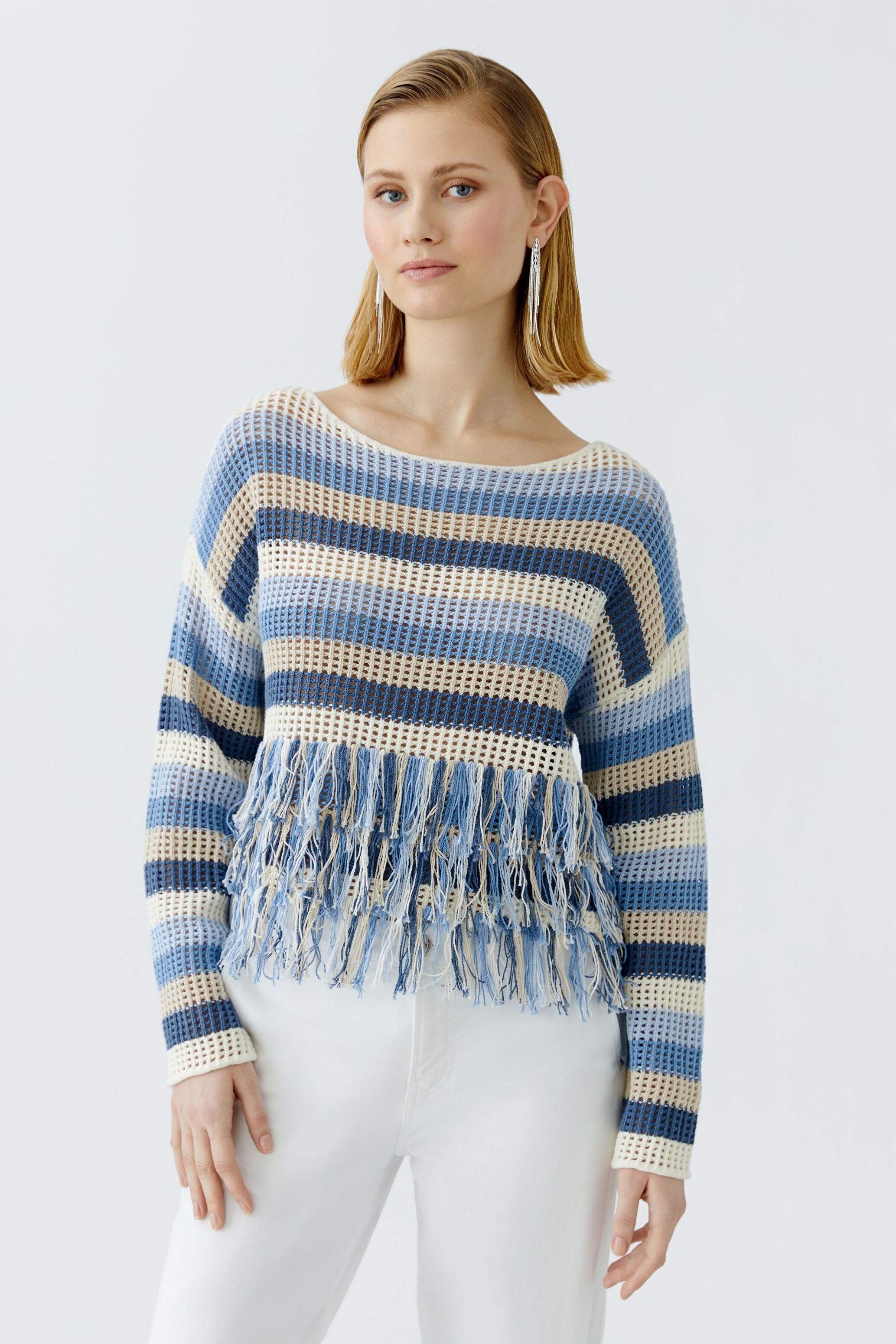 Oui Rundhalspullover Pullover Baumwollmischung günstig online kaufen