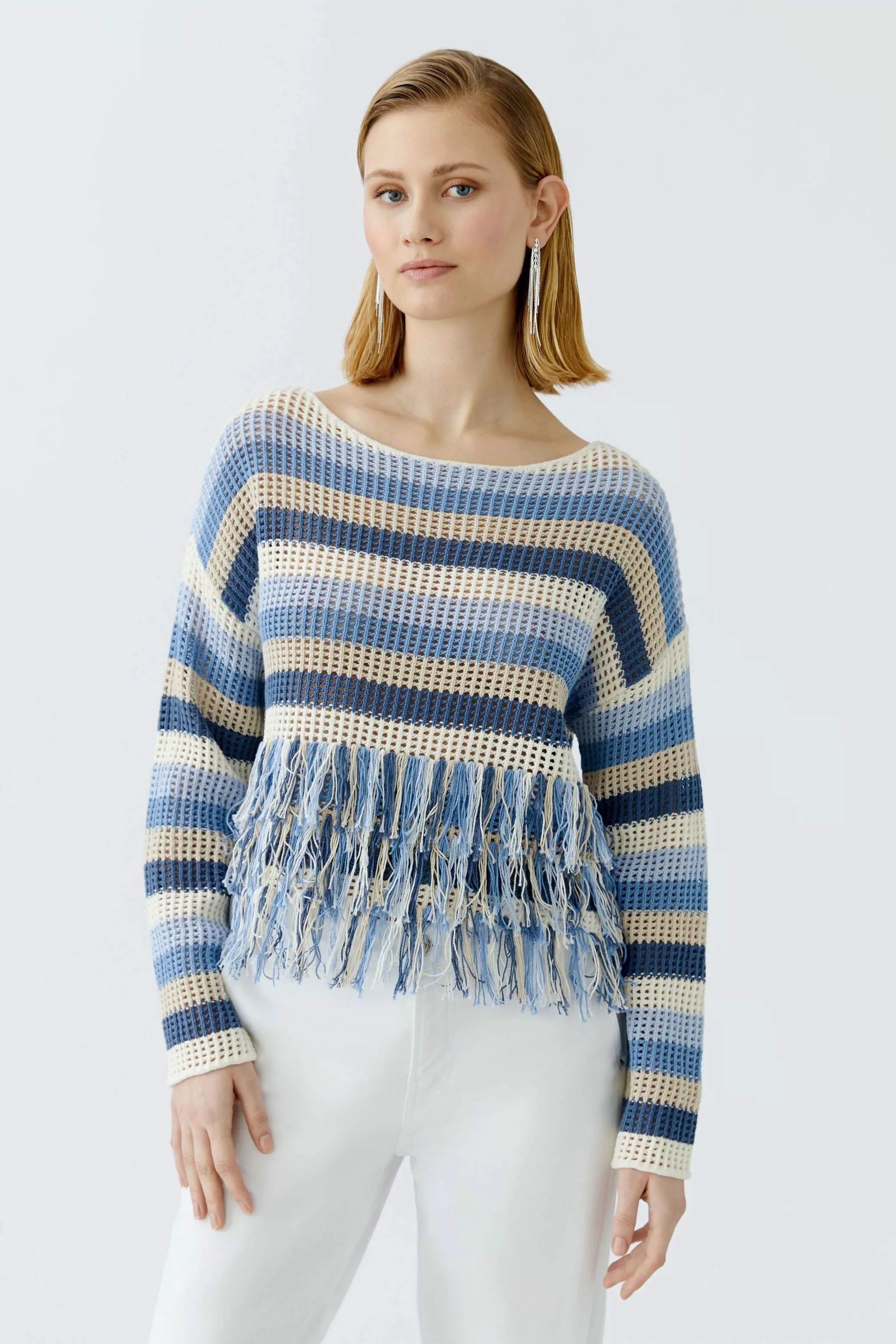 Oui Rundhalspullover Pullover Baumwollmischung günstig online kaufen
