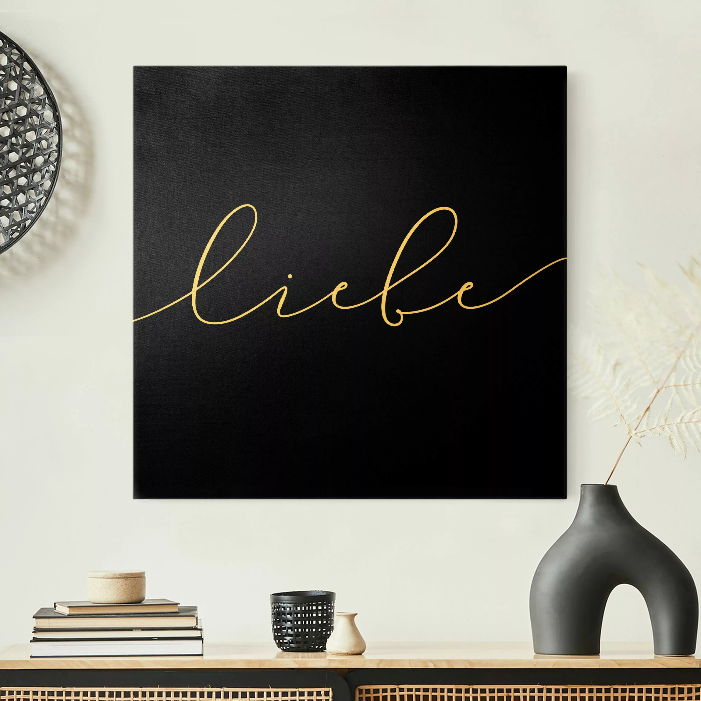 Leinwandbild Gold Liebe Kalligraphie Schwarz günstig online kaufen