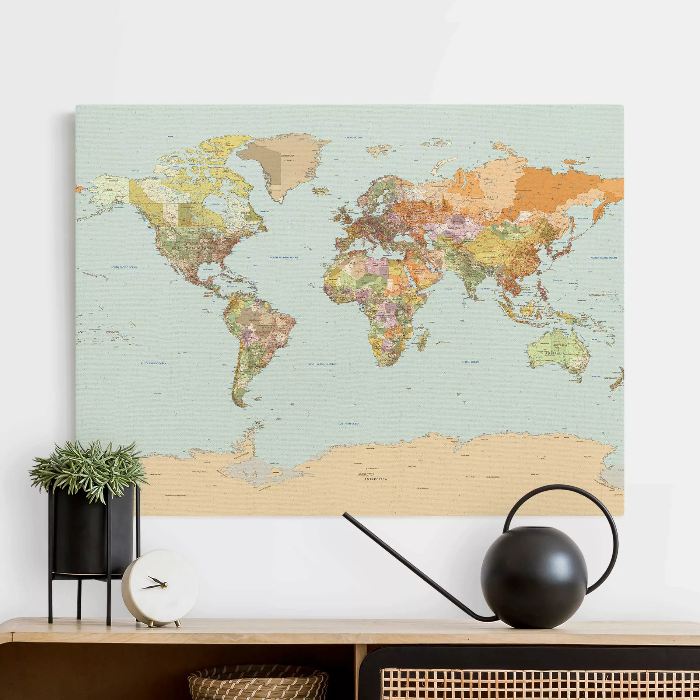 Leinwandbild auf Naturcanvas Politische Weltkarte günstig online kaufen
