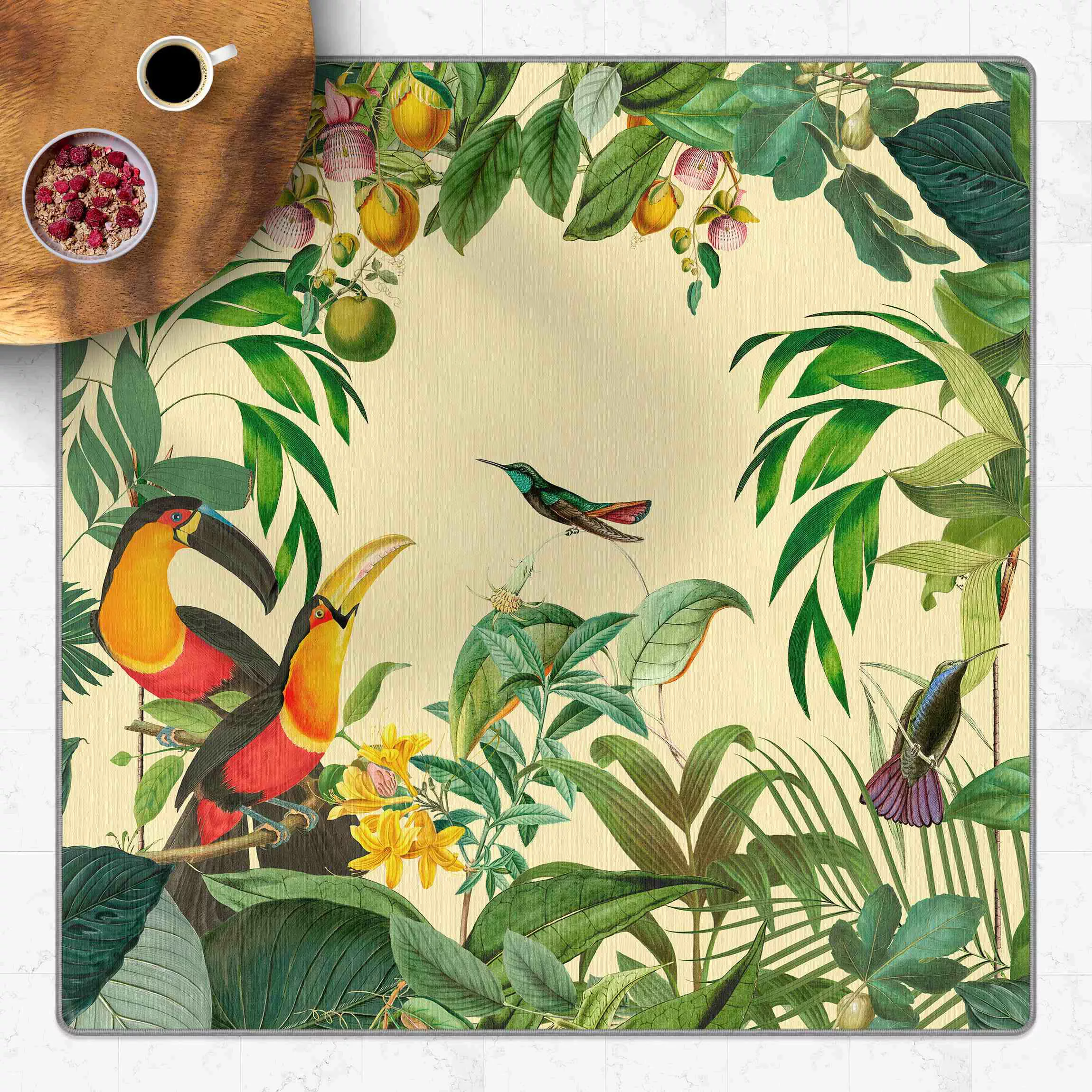 Teppich Vintage Collage - Vögel im Dschungel günstig online kaufen