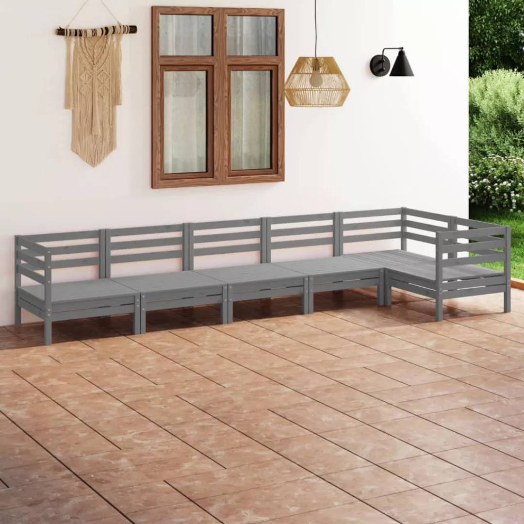 6-tlg. Garten-lounge-set Massivholz Kiefer Grau günstig online kaufen