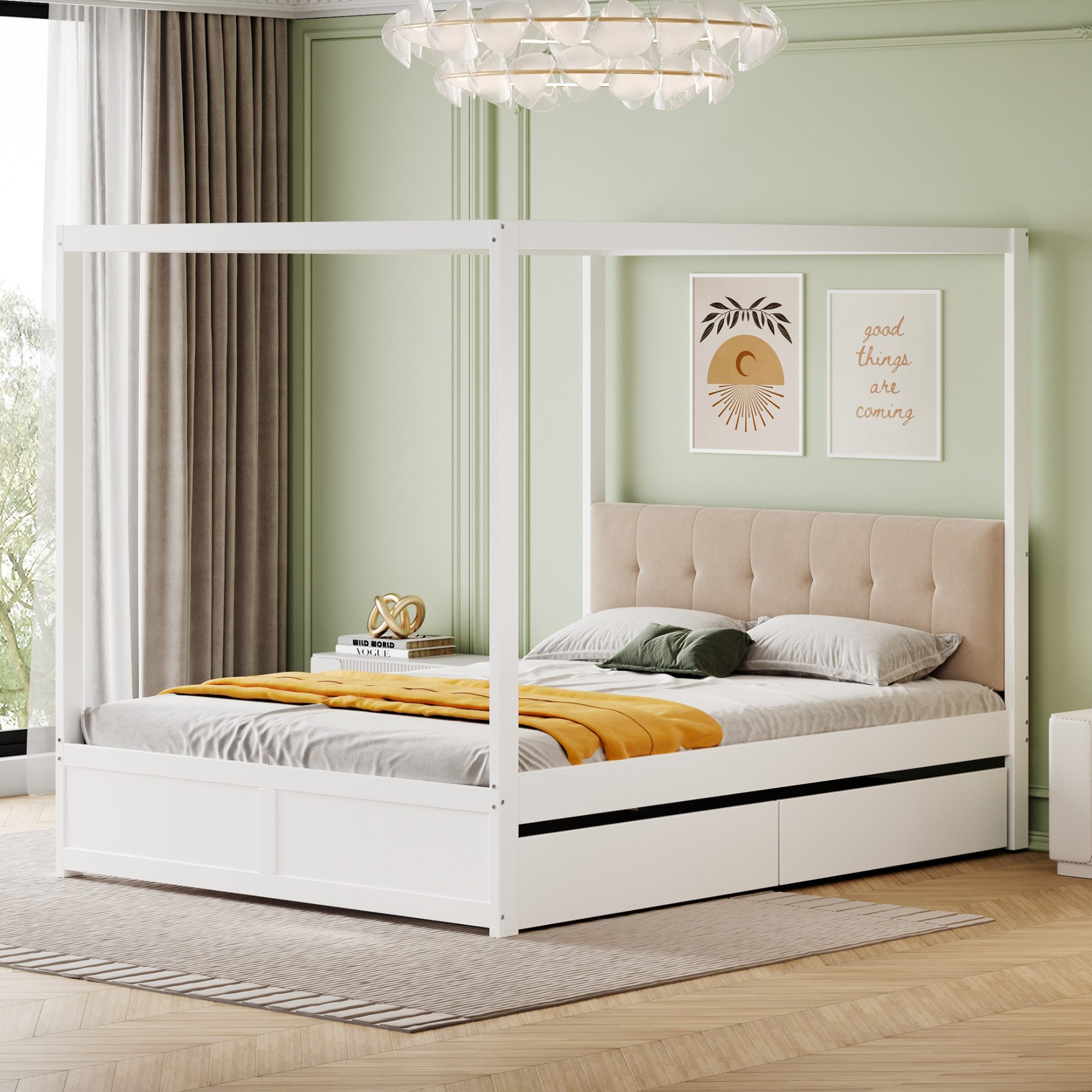 Flieks Massivholzbett, Himmelbett 140x200cm mit 2 günstig online kaufen