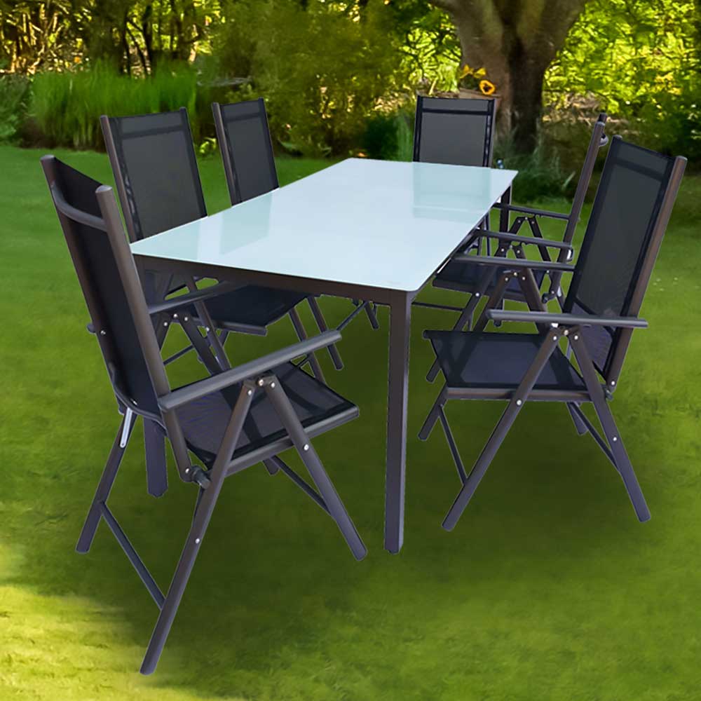 Gartenmöbelset Gartentischgruppe klappbar - Tischplatte Glas (siebenteilig) günstig online kaufen