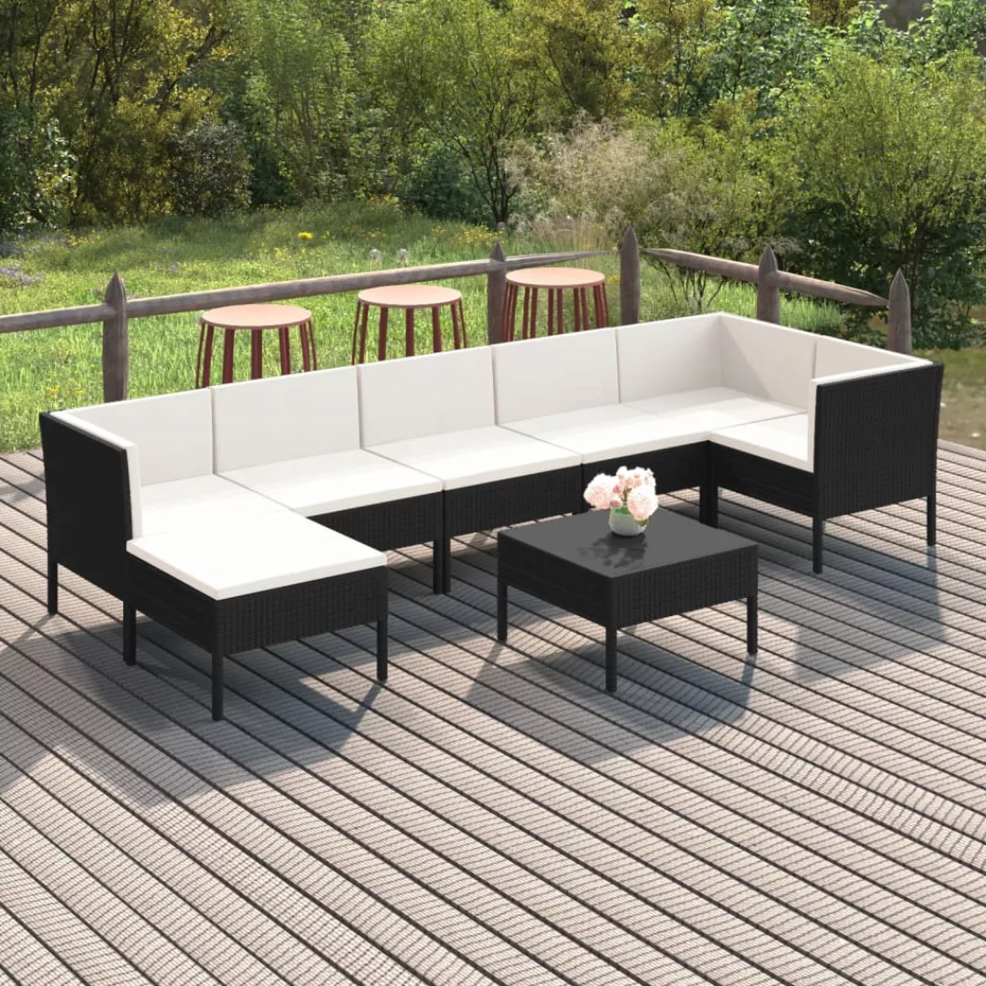 8-tlg. Garten-lounge-set Mit Auflagen Poly Rattan Schwarz günstig online kaufen