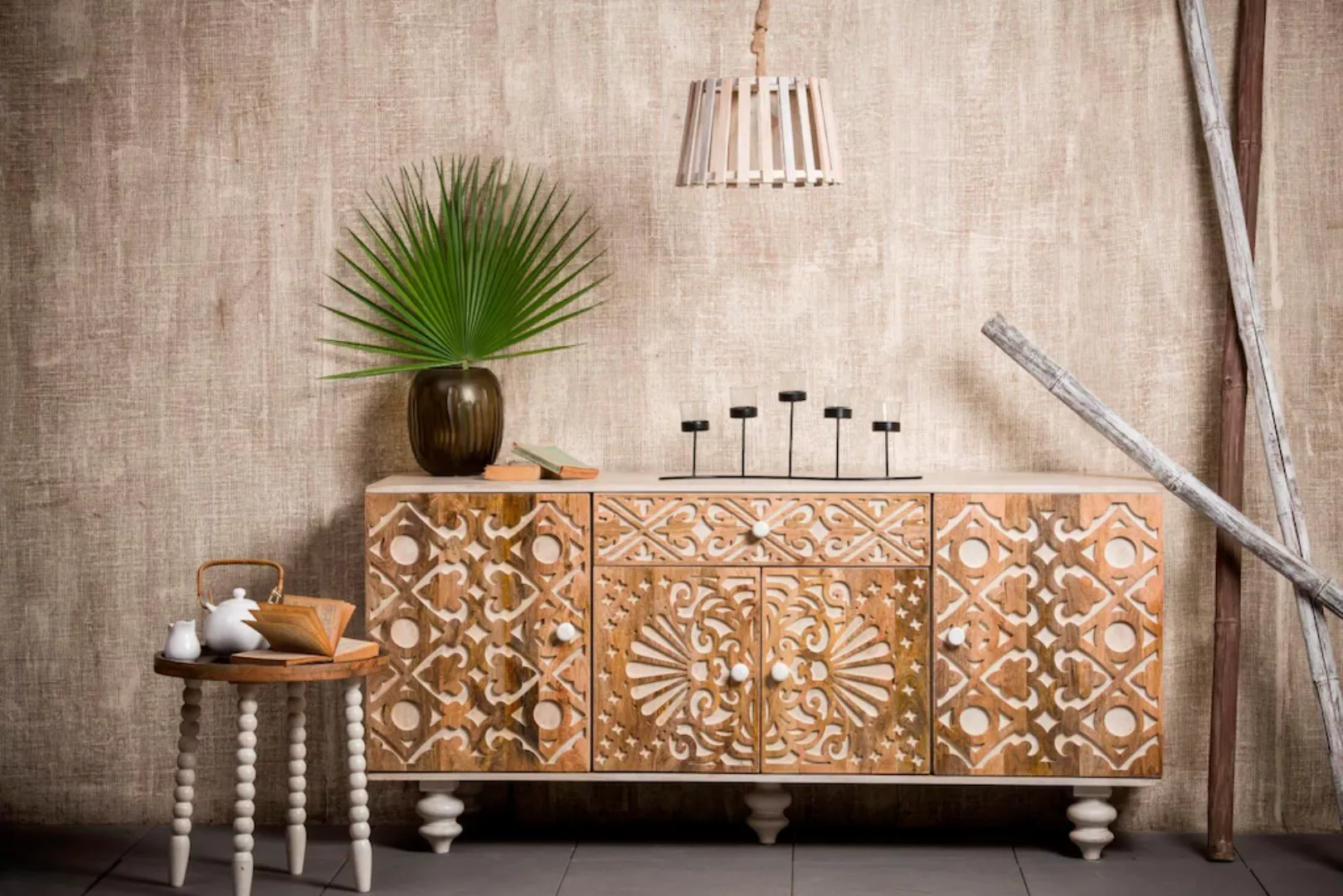 Home affaire Sideboard "Spring", aus massivem Mangoholz mit dekorativen Sch günstig online kaufen