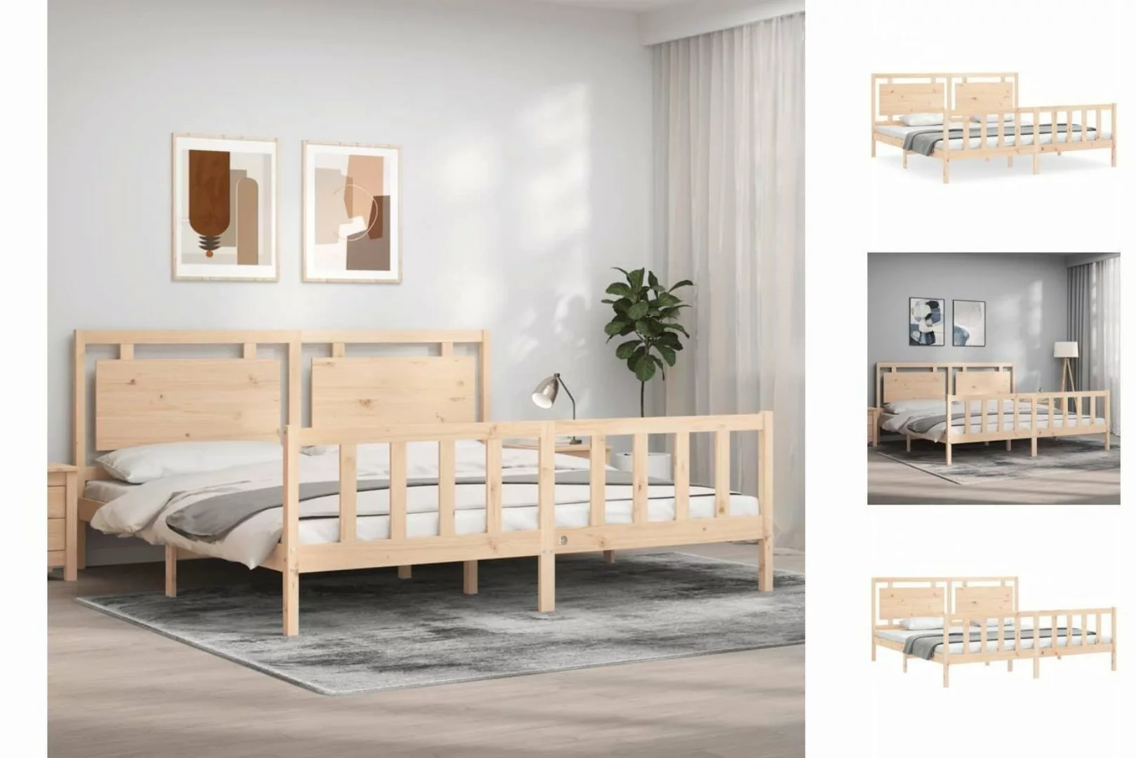 vidaXL Bettgestell Massivholzbett mit Kopfteil 180x200 cm Bett Bettgestell günstig online kaufen