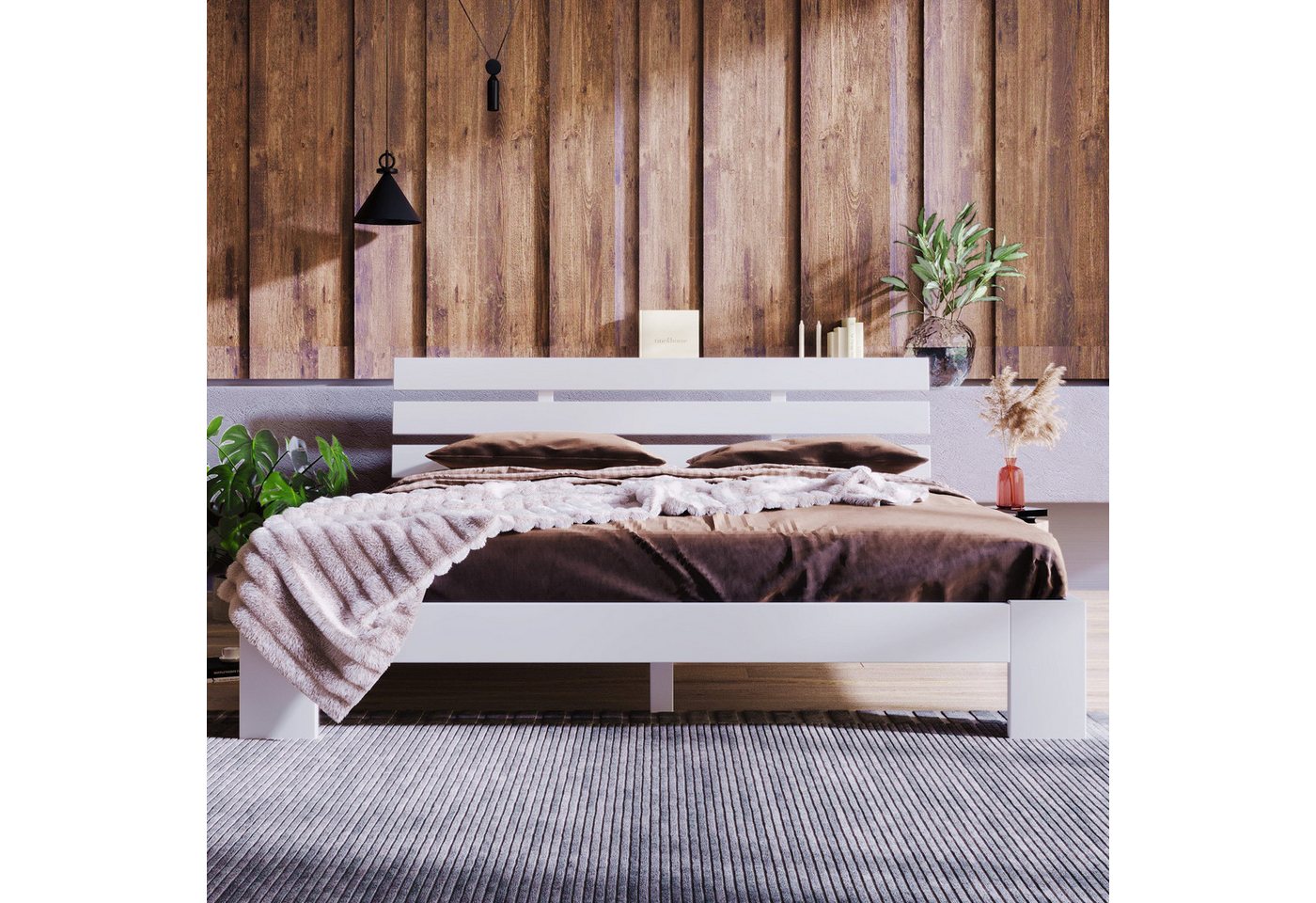 KLAM HOME Bettgestell Doppelbett Holzbett Massivholz Massiv Ehebett Bettges günstig online kaufen