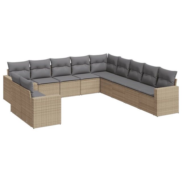 vidaXL Sofaelement 11-tlg. Garten-Sofagarnitur mit Kissen Beige Poly Rattan günstig online kaufen