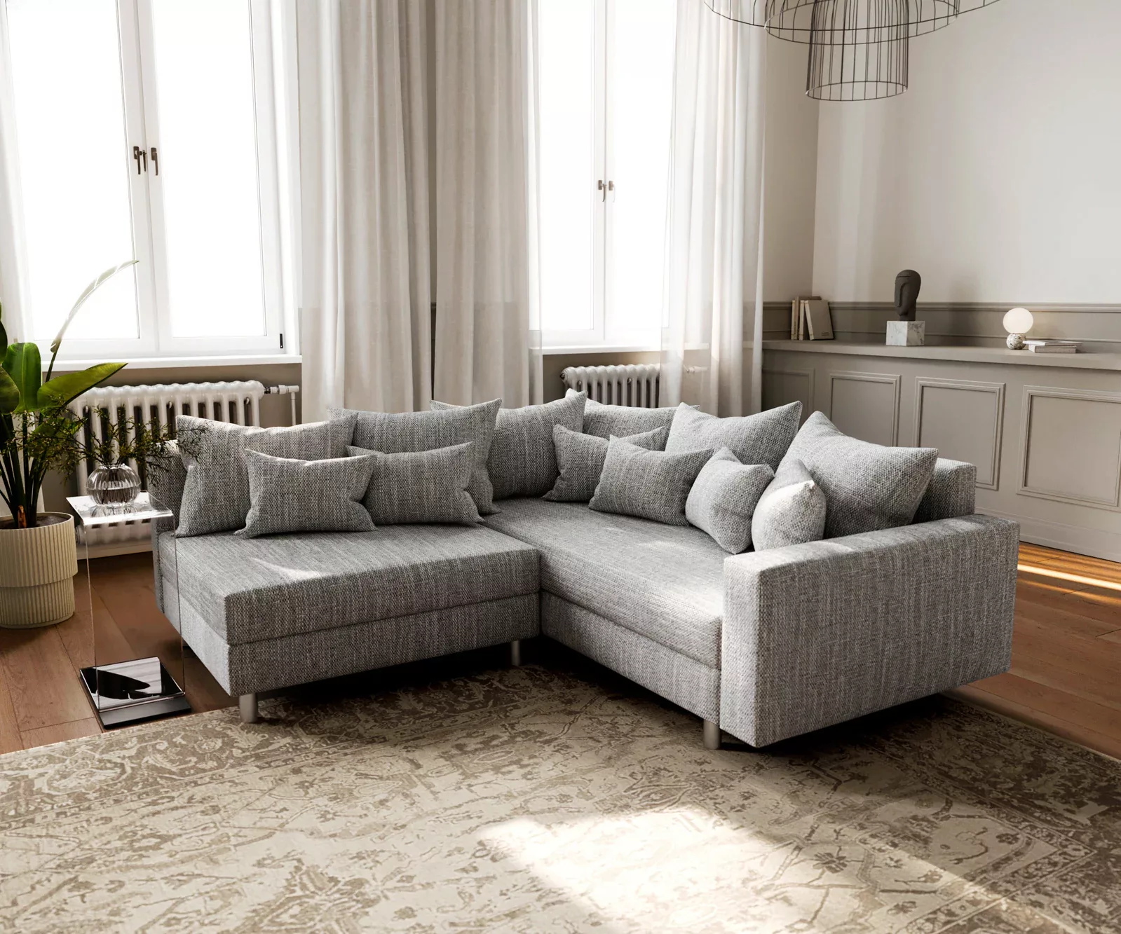 DELIFE Ecksofa Clovis, Hellgrau Strukturstoff mit günstig online kaufen