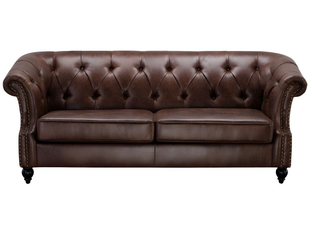 Chesterfield Sofa 3-Sitzer - Microfaser - Vintage Look - Braun - AQUITAINE günstig online kaufen