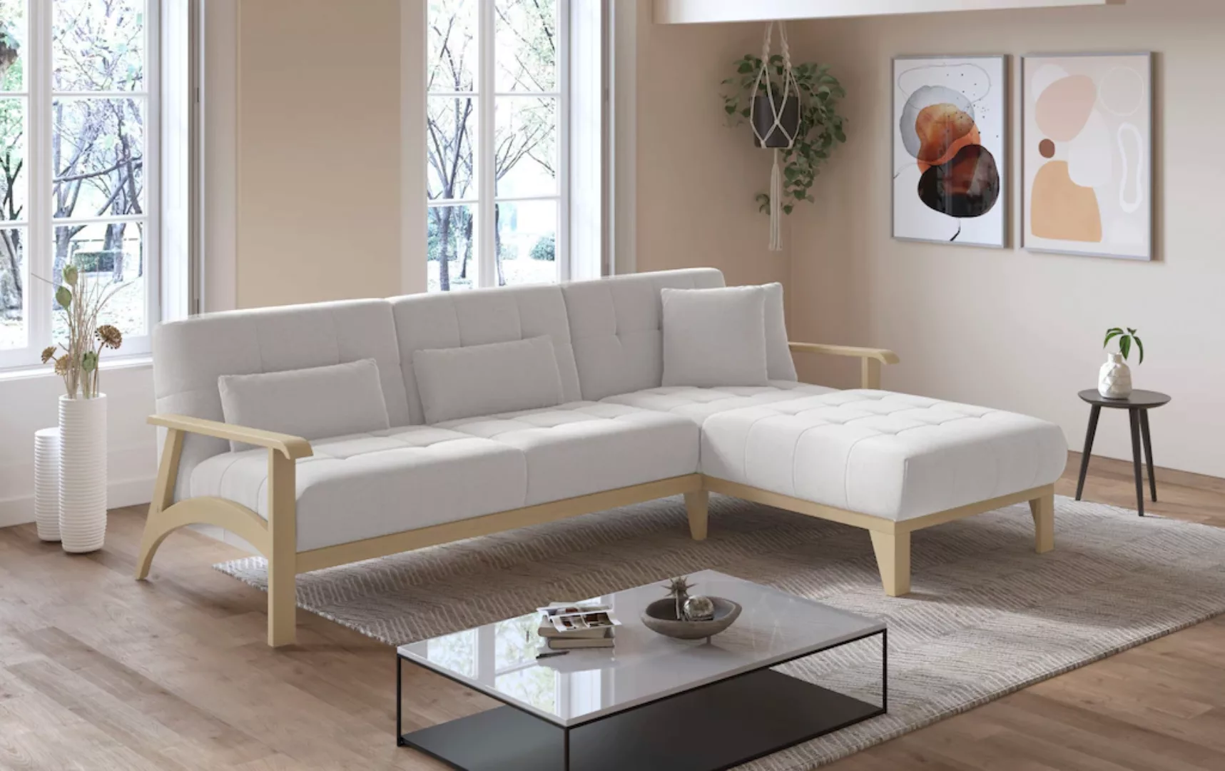 sit&more Ecksofa "Billund L-Form", Armlehnen aus eichefarbigem Buchenholz, günstig online kaufen