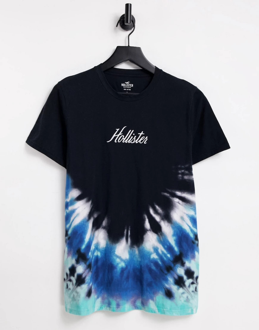 Hollister – T-Shirt mit Logo und Batikmuster in Blau günstig online kaufen