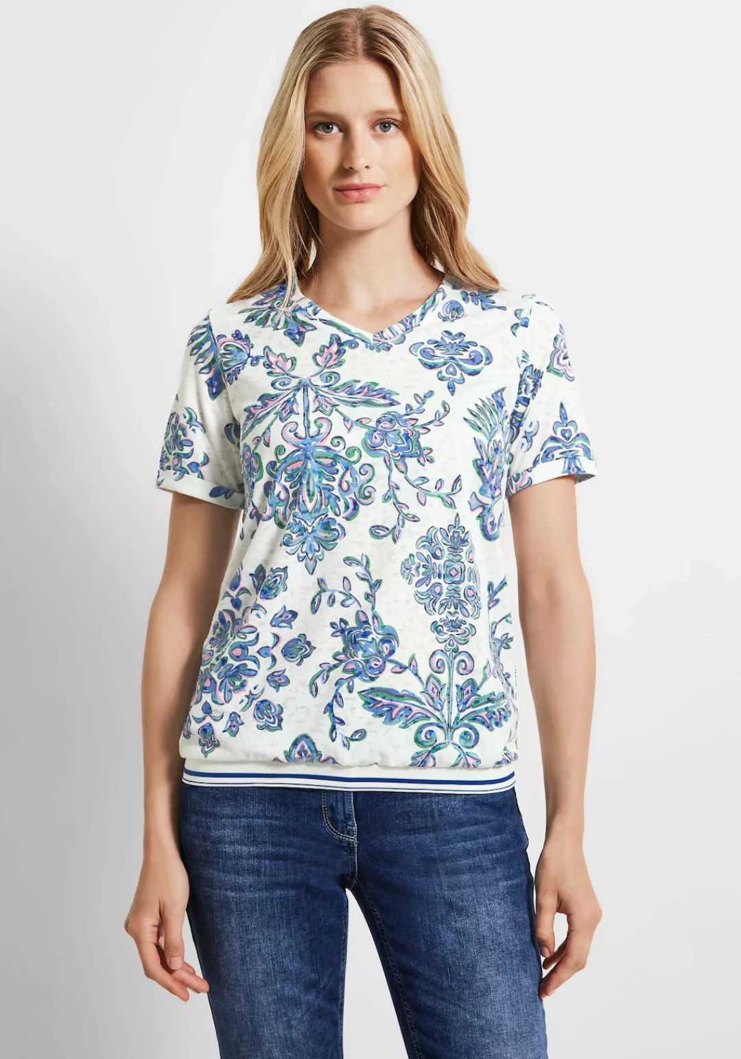 Cecil V-Shirt, mit Blumenmuster günstig online kaufen