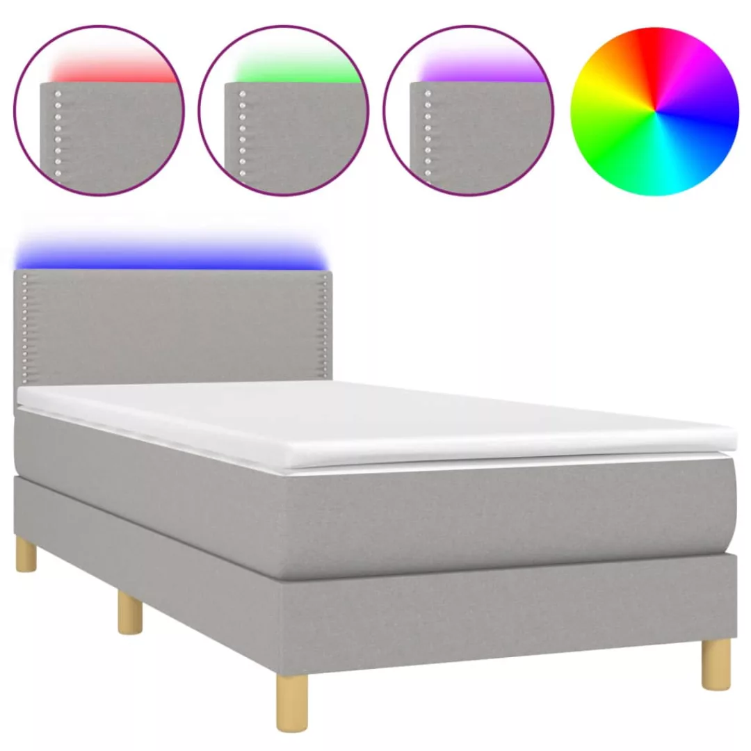 Vidaxl Boxspringbett Mit Matratze & Led Hellgrau 100x200 Cm Stoff günstig online kaufen