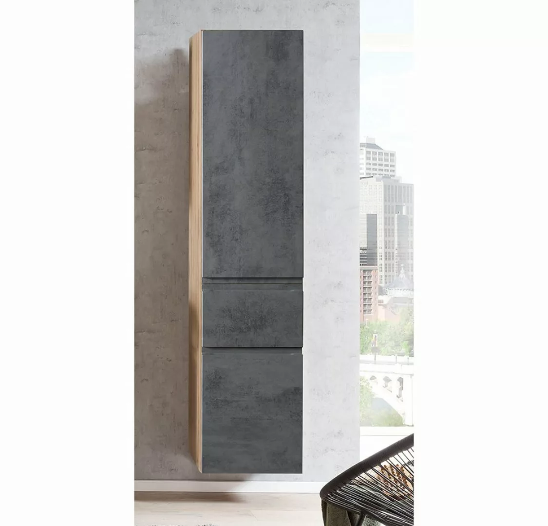 Lomadox Hochschrank VASTO-03-CONCRETE Badezimmer 40cm in Wotan Eiche Nb. mi günstig online kaufen