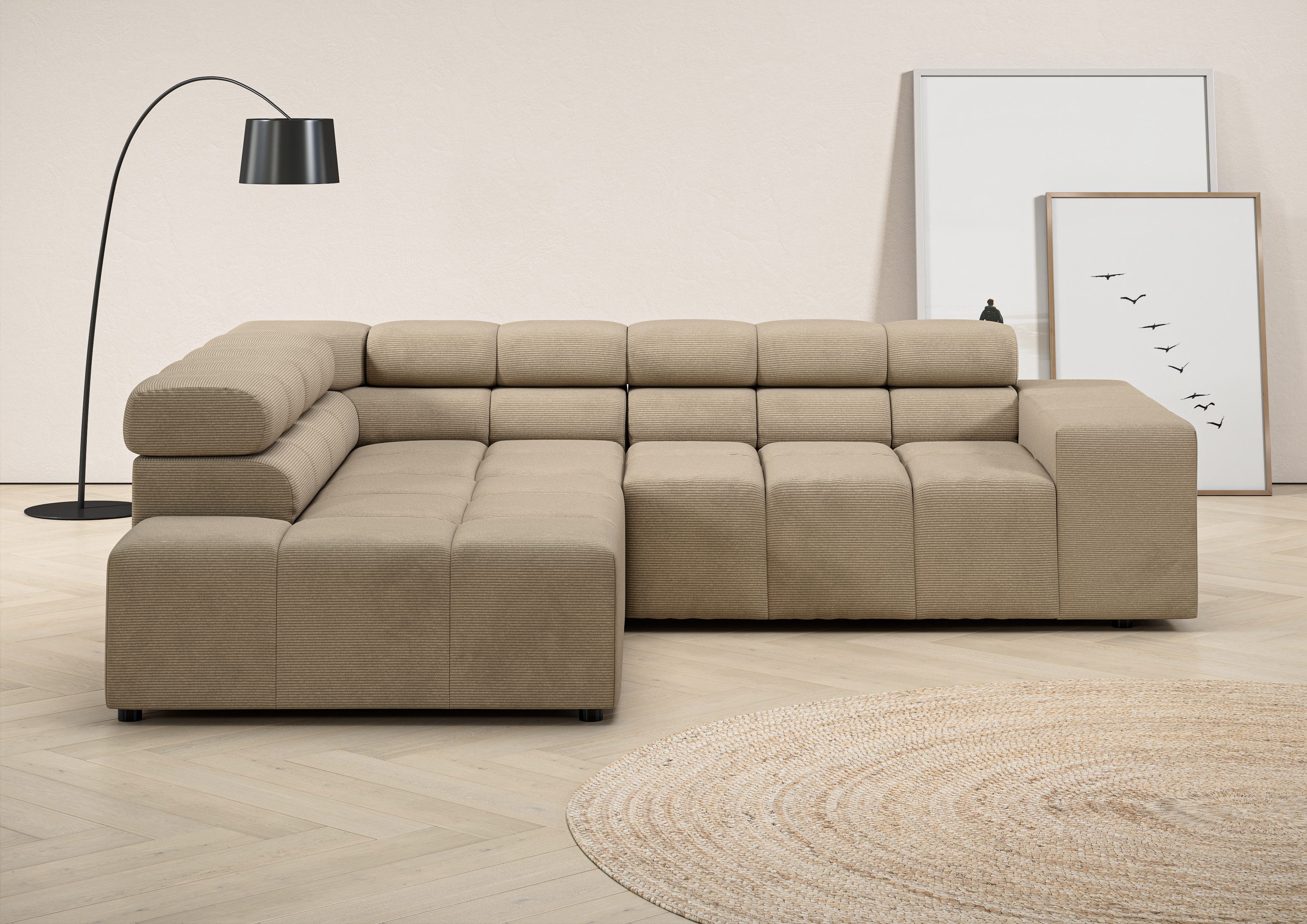 INOSIGN Ecksofa "Ancona, incl. Kopfteilverstellung + 3 Zierkissen, L-Form, günstig online kaufen