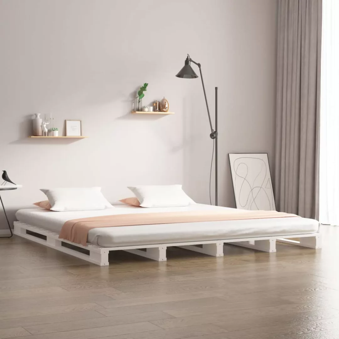 vidaXL Bettgestell Massivholzbett Weiß 160x200 cm Kiefer Bett Bettrahmen Be günstig online kaufen