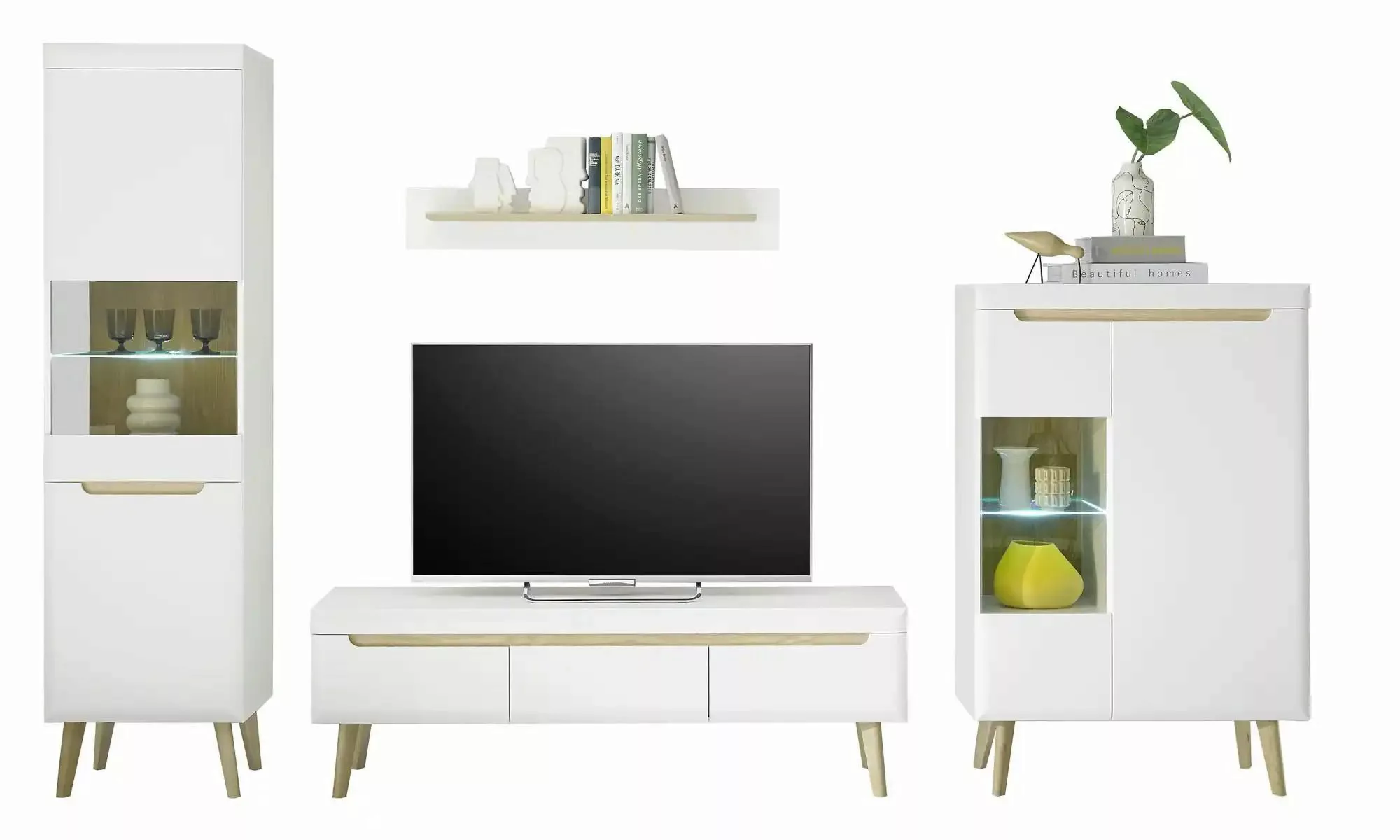 Wohnwand  Malaren ¦ weiß ¦ Maße (cm): B: 343 H: 197 Kommoden & Sideboards > günstig online kaufen