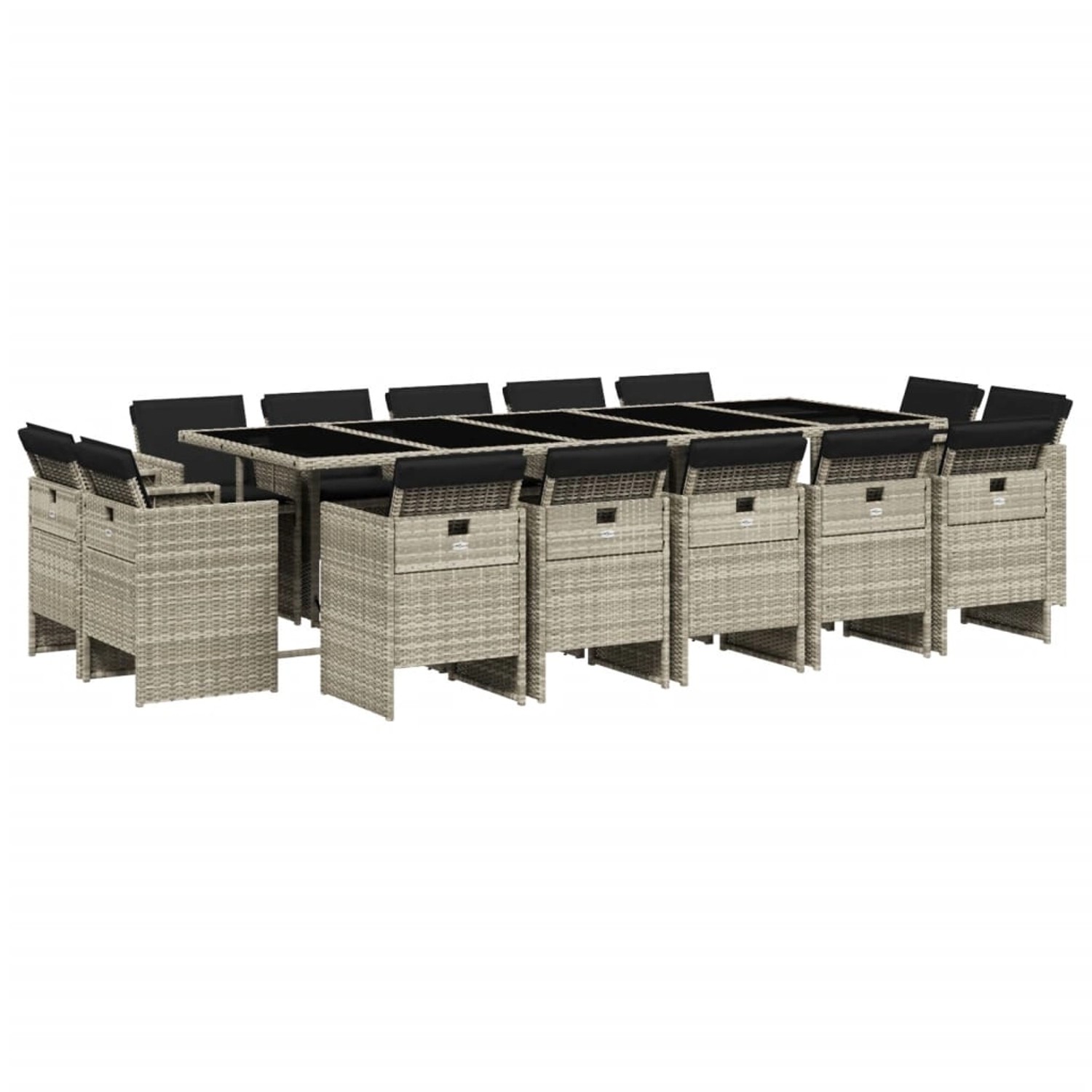 vidaXL 15-Tlg Garten-Essgruppe mit Kissen Hellgrau Poly Rattan 3210695 günstig online kaufen