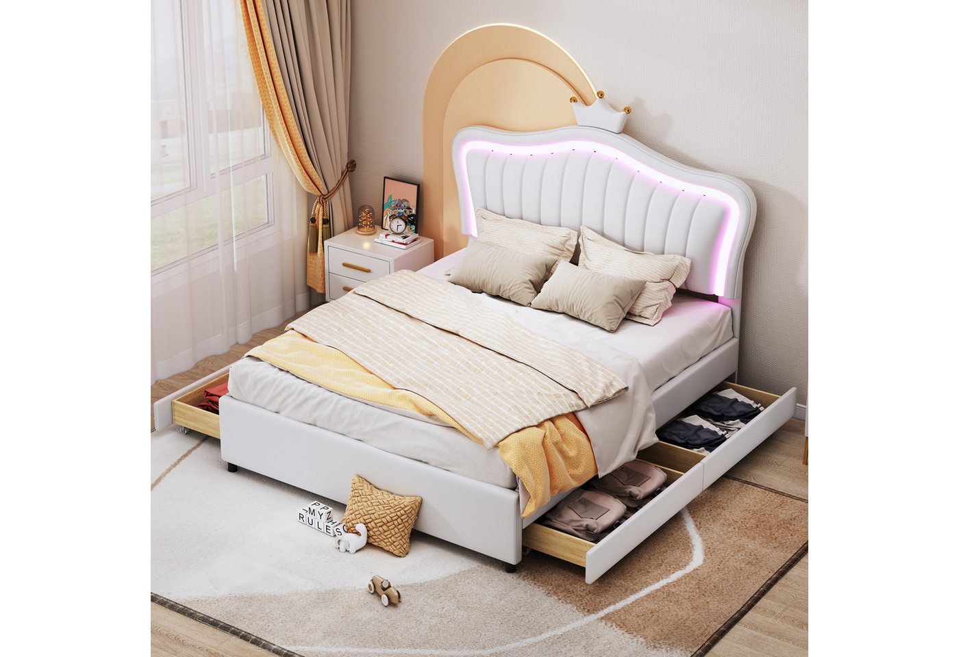 OKWISH Bett Kinderbett Polsterbet Gästebett (Kronen-Mädchen-Einzelbettgeste günstig online kaufen