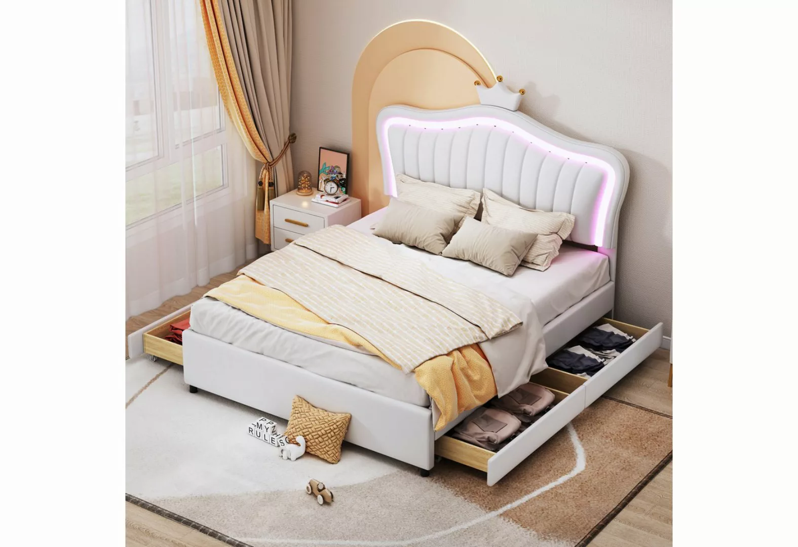 WISHDOR Kinderbett Polsterbet Bett Gästebett Heimbett (Kronen-Mädchen-Einze günstig online kaufen