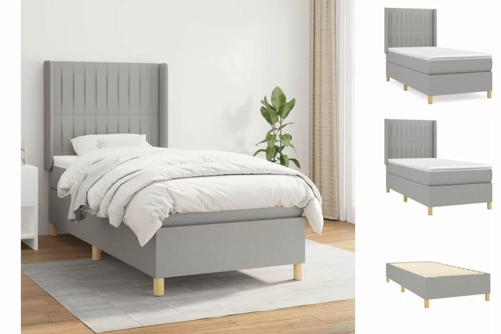 vidaXL Boxspringbett Boxspringbett mit Matratze Hellgrau 90x190 cm Stoff Be günstig online kaufen