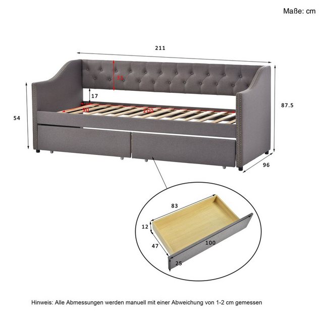 SOFTWEARY Schlafsofa mit Bettfunktion, Polsterbett mit Lattenrost und Schub günstig online kaufen