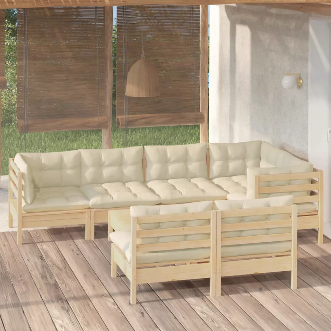 8-tlg. Garten-lounge-set Mit Creme Kissen Massivholz Kiefer günstig online kaufen