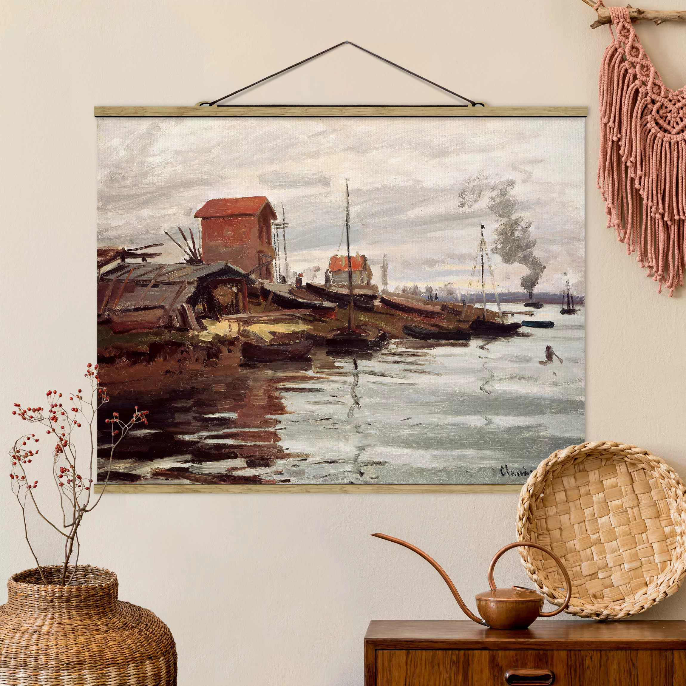 Stoffbild Strand mit Posterleisten - Querformat Claude Monet - Seine Petit- günstig online kaufen