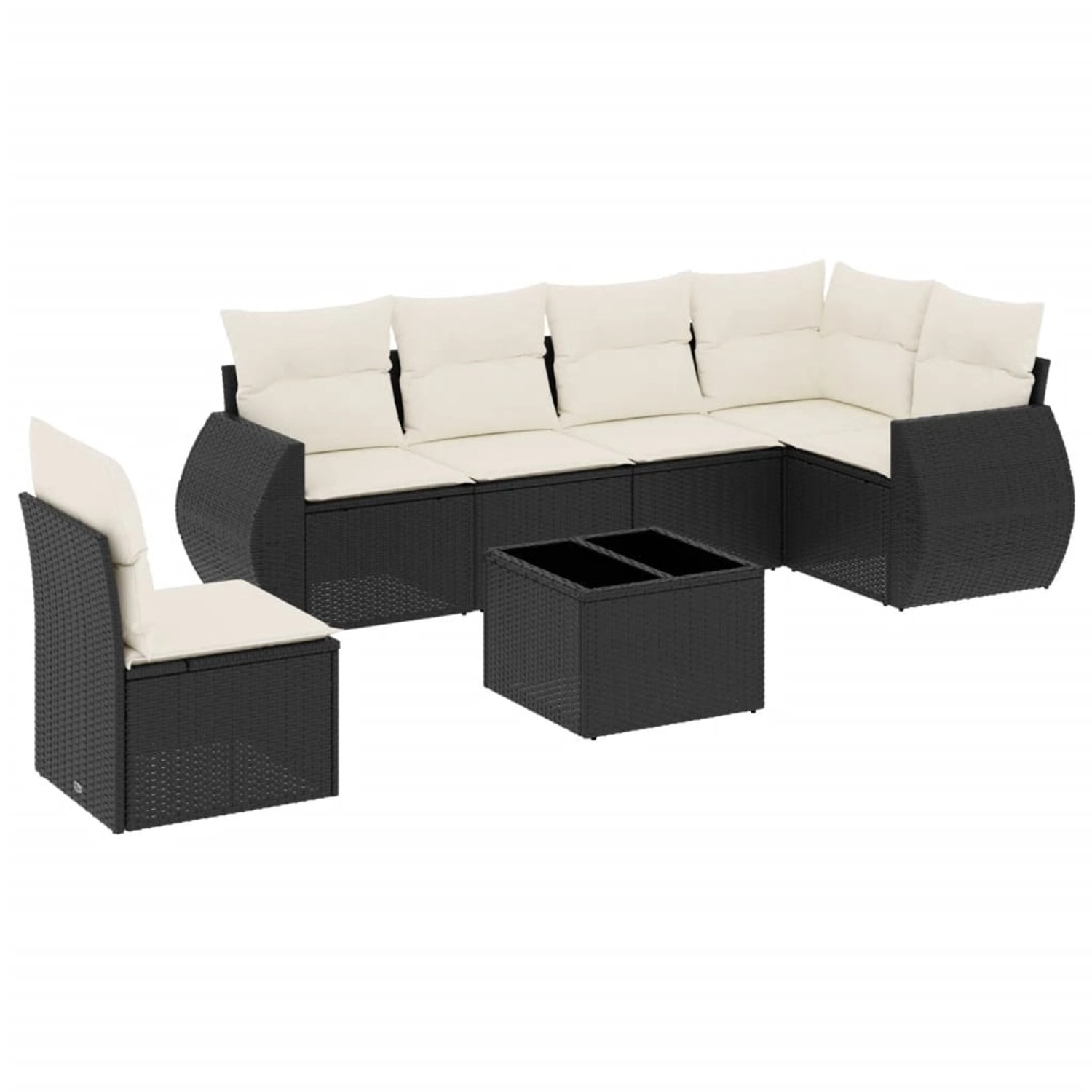 vidaXL 7-Tlg Garten-Sofagarnitur mit Kissen Schwarz Poly Rattan 3253773 günstig online kaufen