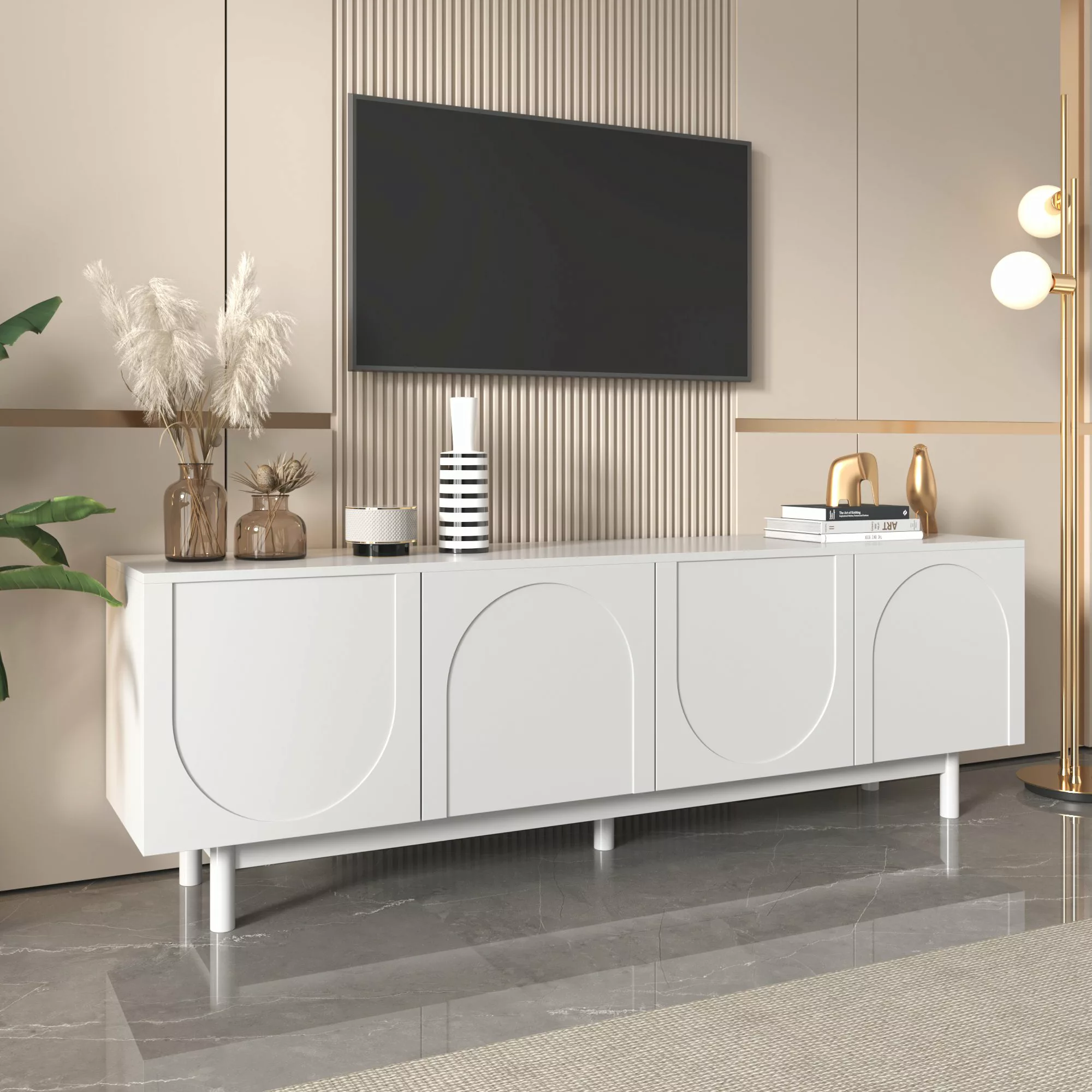 Luxuriöses Lowboard-TV-Möbel mit Struktur-Türen und verstellbaren Trennwänd günstig online kaufen