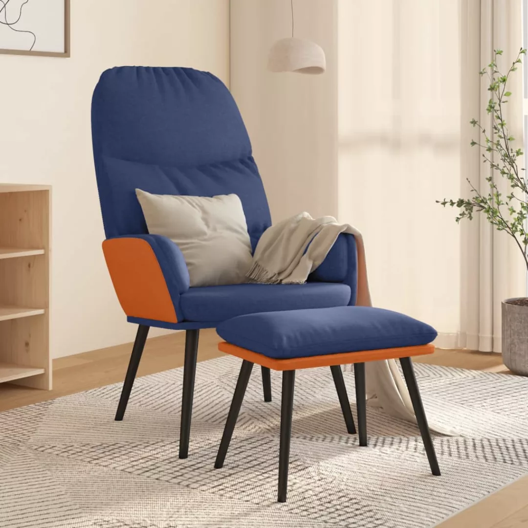 Vidaxl Relaxsessel Mit Hocker Blau Stoff günstig online kaufen