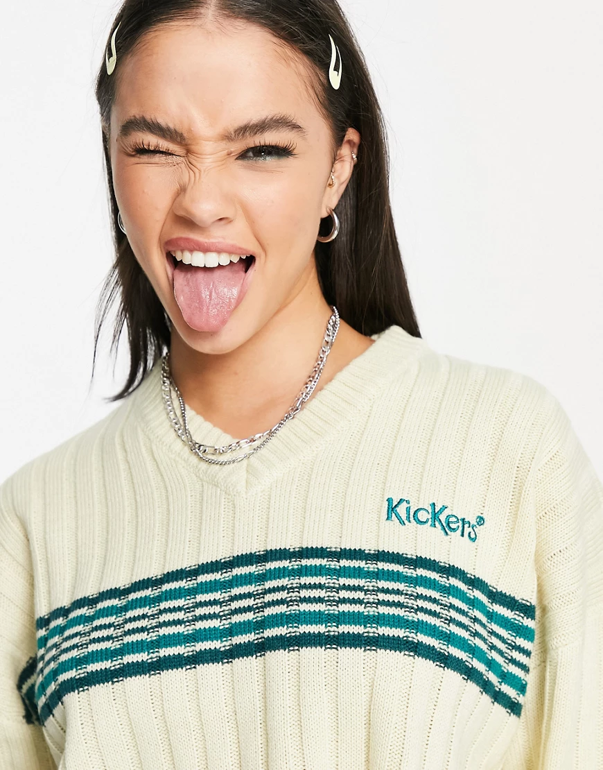 Kickers – Locker geschnittener Strickpullover mit breitem Rippenmuster, V-A günstig online kaufen