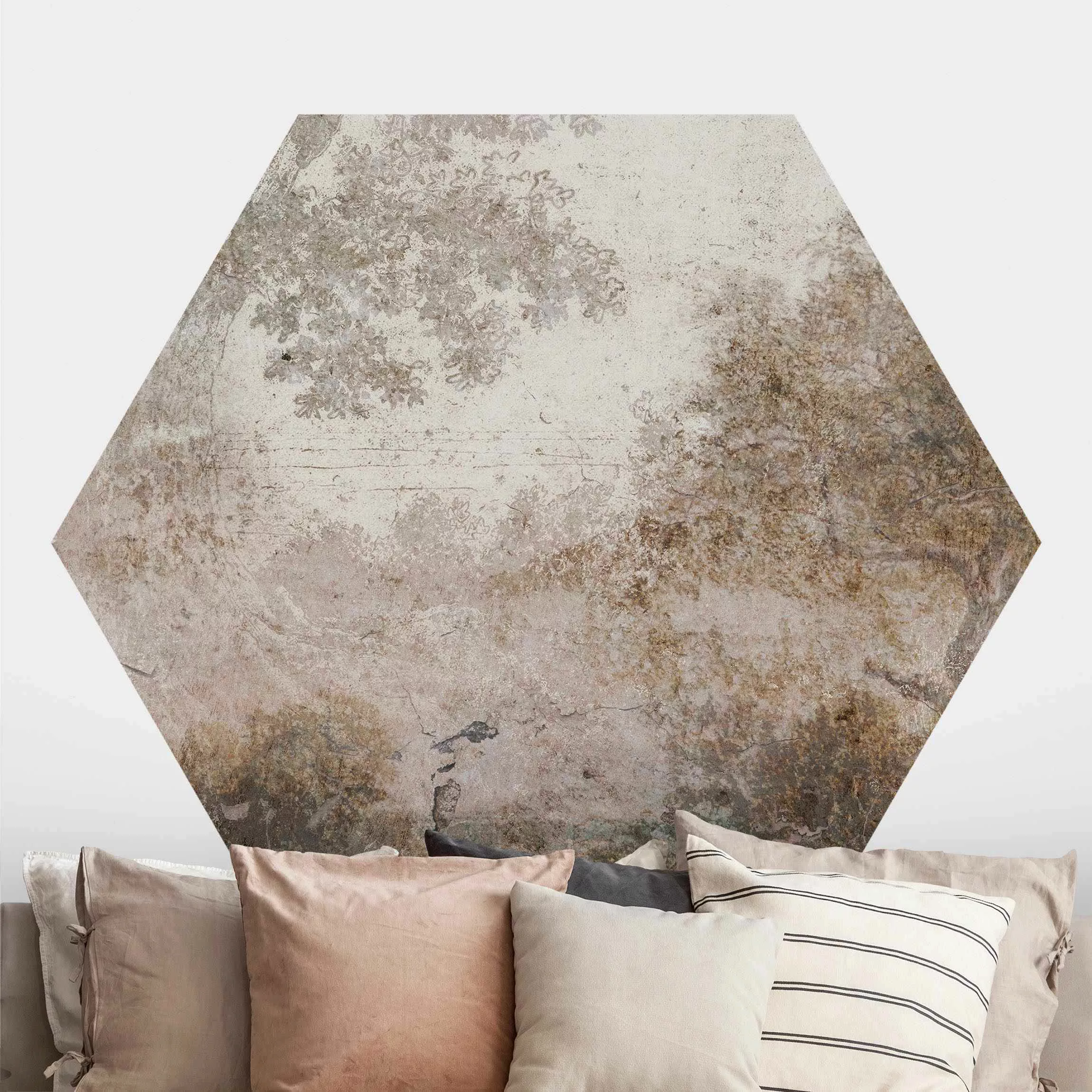 Hexagon Tapete selbstklebend Versteckter Wald am Horizont günstig online kaufen