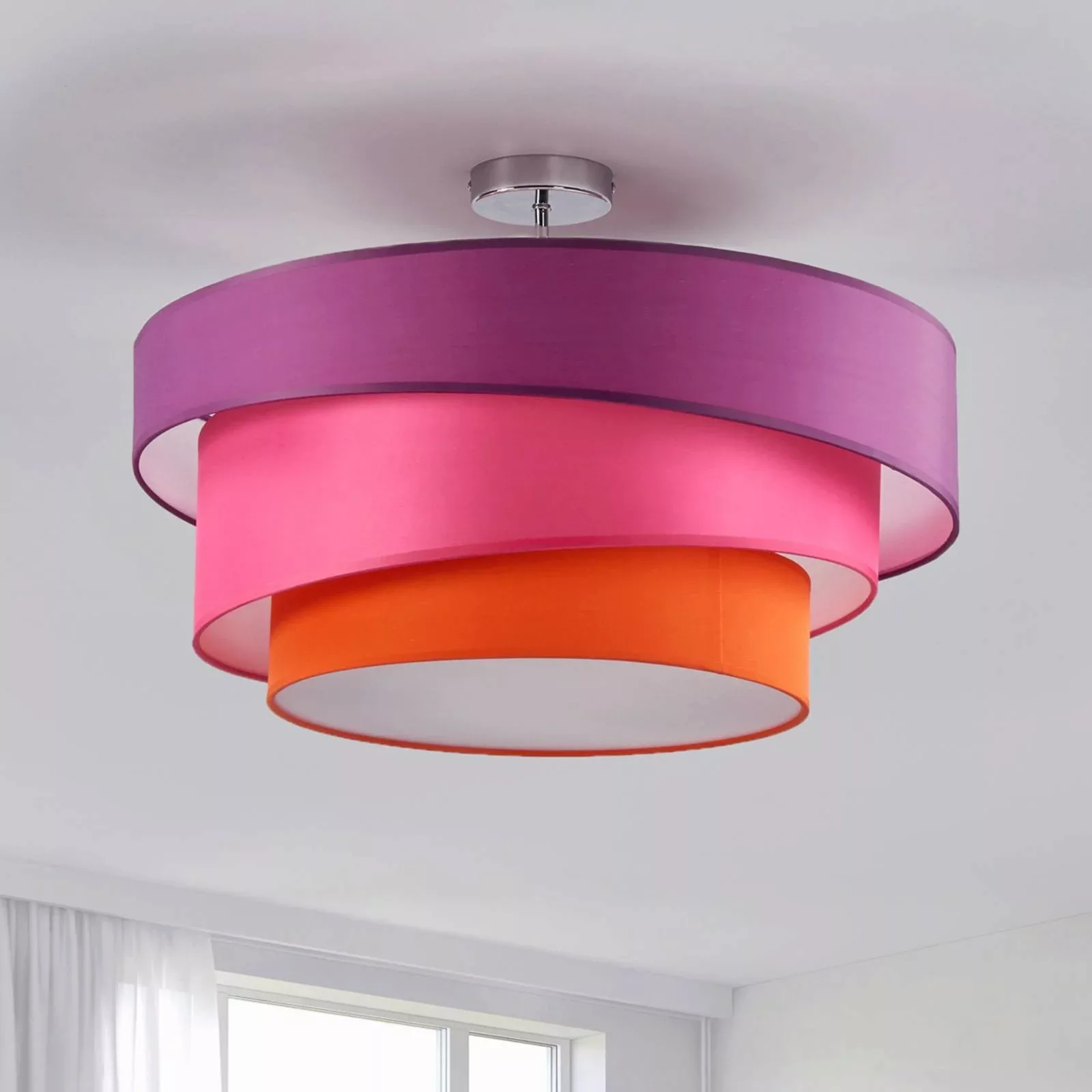 Lindby Deckenlampe Melia, violett/pink/orange, Textil, Ø56cm günstig online kaufen