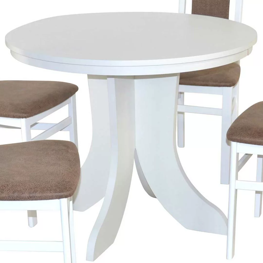 Runder Tisch mit Stühlen ausziehbar Weiß und Braun (fünfteilig) günstig online kaufen