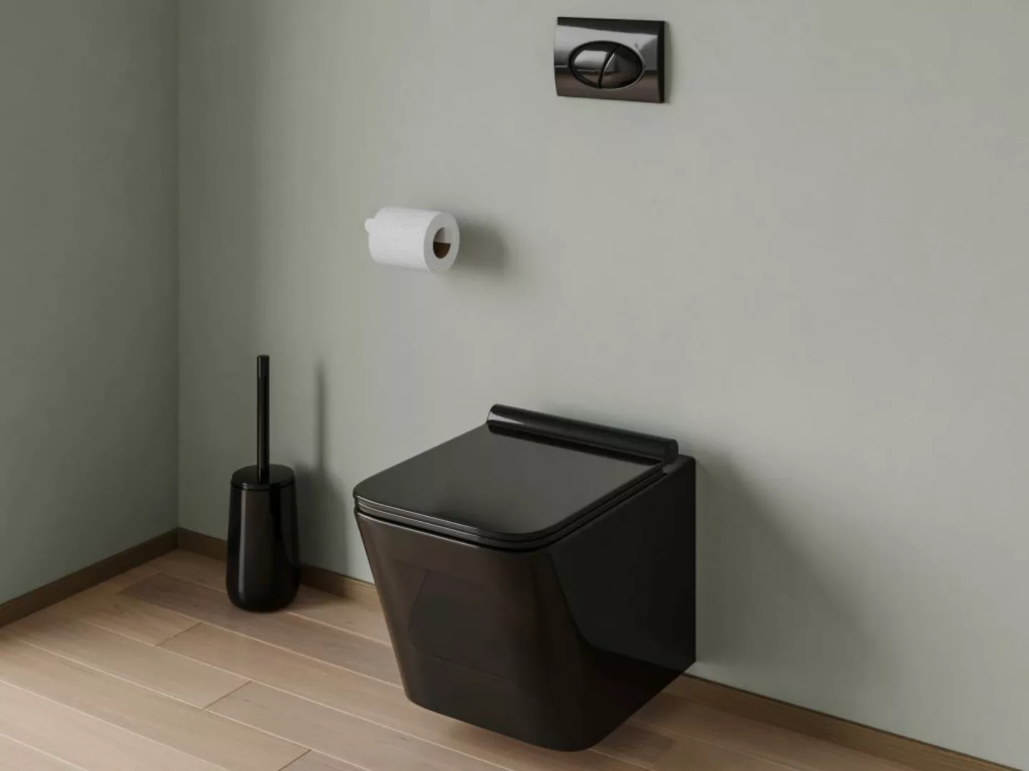 Sparset - Wand-WC - Schwarz glänzende Keramik mit Trägergestell & ovaler Be günstig online kaufen